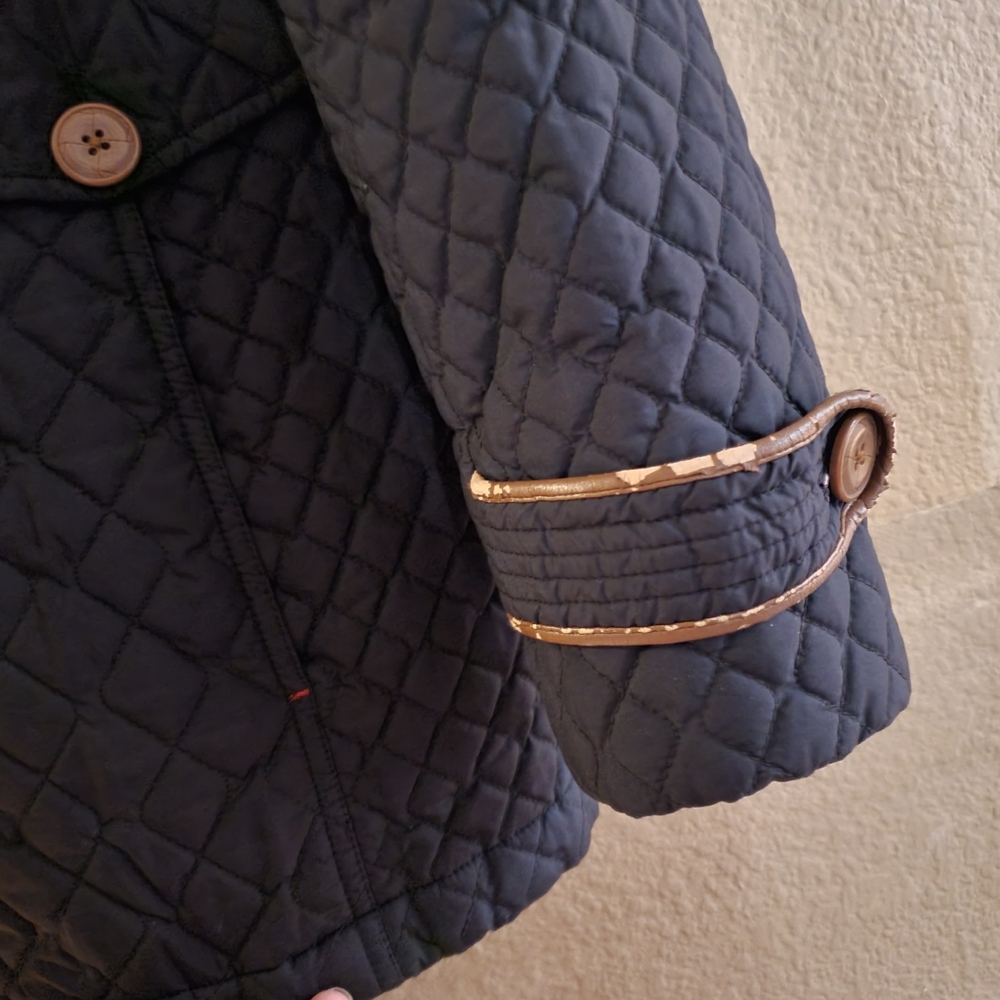 Lands End Black Quilted Jacket Floral Interior Primaloft Lightweight Sz Large - Picture 8 of 15